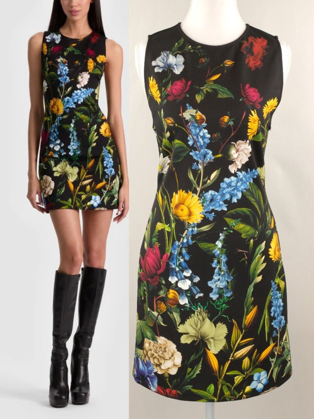 Alice + Olivia Wynell Floral Sleeveless Sheath Mini Dress, Black Multi, US 4